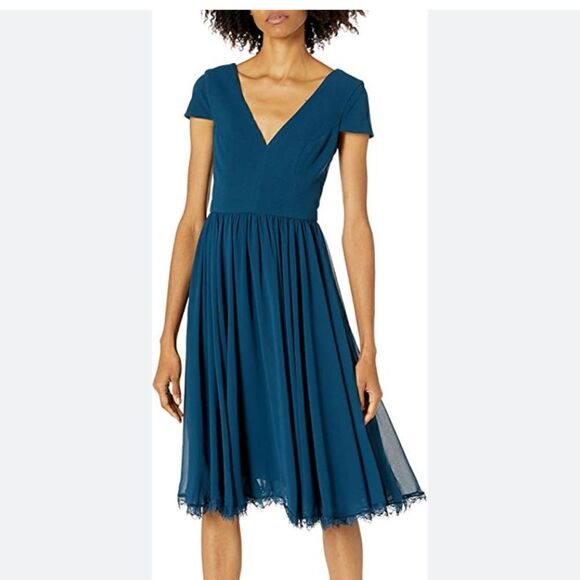 Dress the Population Fernanda Teal Fit and Flare Midi Dress | Size S - Picture 1 of 11